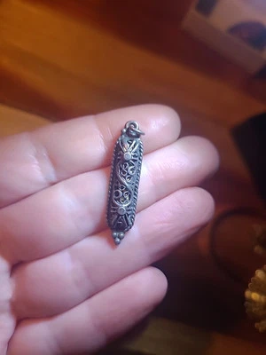 吊坠 银 以色列 925 纯银 复古 Judaica 护身符,mezuzah 金银 — 第 1/4 张图片
