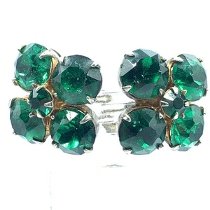 Pendientes Vintage Tono Dorado Color Esmeralda Estrás Trébol Tornillo Trasero - Imagen 1 de 5