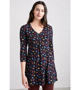 Seasalt Cornwall Blätter Print V-Ausschnitt Zitrone Tunika Top Gr. 22 Bio Baumwolle - Bild 1 von 9