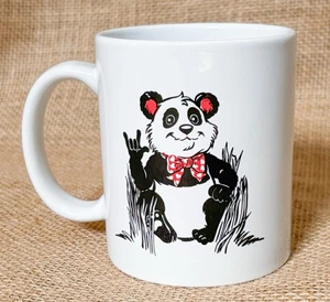 Panda In Bow Tie Coffee Mug Cup Black White Red Anthropomorphic Bear Whimsical - Picture 1 of 8