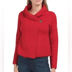 Adrienne Vittadini Marilyn Sweater Red Shawl Collar Jewel Button Wool Blend XL - Picture 1 of 11