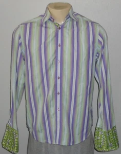 Camisa Robert Graham a Rayas Manga Larga Puños Abatibles Cuello Cortado Hombres Mediana - Imagen 1 de 5
