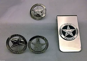 Engraved Texas Ranger Badge Set, Cuff Links, Lapel Pin and Money Clip (silver) - Picture 1 of 11