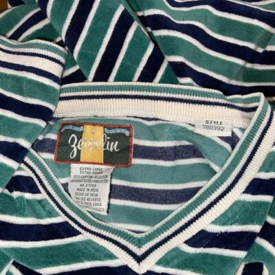 Zeppelin 丝绒衬衫男式 XL 条纹复古 70 年代 80 年代罕见复古嬉皮士迪斯科 — 第 1/4 张图片