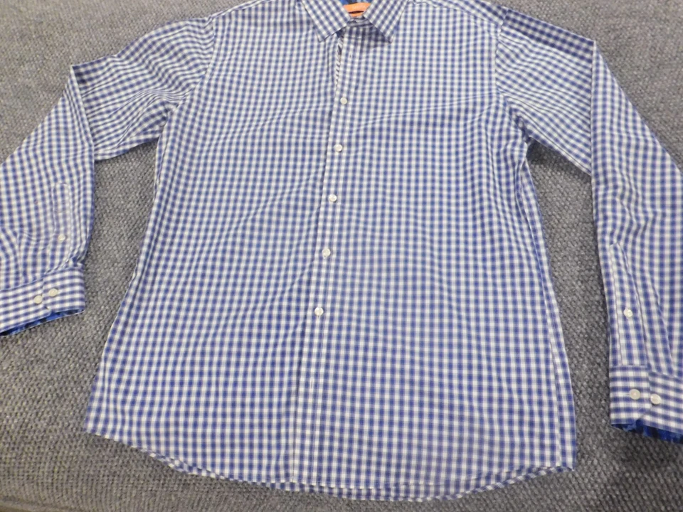 Tallia 男式正装衬衫 16.5 蓝色格子纽扣休闲 — 第 1/4 张图片