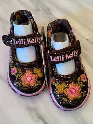 Lelli Kelly LK9435 Pretty Baby Brown Pink Mary Jane Shoes NEW Hand Beaded Floral - Image 1 of 4