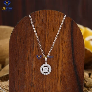 Colgante de diamante cultivado en laboratorio de corte redondo 0,318 TCW con cadena oro blanco 18K lápida - Imagen 1 de 4
