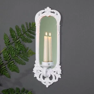 Ornate White Wall Mirror Candle Sconce french chic shabby chic vintage wedding - Picture 1 of 3