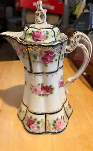 Antike Nippon handbemalte ROSEN Gold VERZIERUNGEN TEE-/KAFFEEKANNE 10"H - Bild 1 von 6