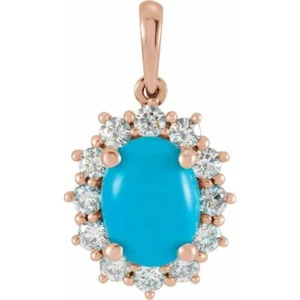 14K Rose natürlicher Türkis & 1/3 ctw natürlicher Diamant Halo-Stil Anhänger - Bild 1 von 2