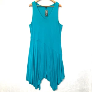 NWT INC International Concepts Handkerchief Hem Dress Womens XL Blue Sleeveless - Picture 1 of 14