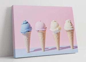 ARTE RETRO ROSA CUATRO HELADOS - LIENZO ENMARCADO ARTE DE PARED IMPRESIÓN DE IMAGEN - Imagen 1 de 1