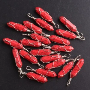 Wholesale  20pcs Red Turquoise Stone Pillar Handmade Silver Iron Wire Pendants - Picture 1 of 2