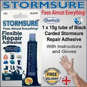 STORMSURE 15G FLEXIBLE REPAIR ADHESIVE GLUE BLACK FIX RIPS AND HOLES FAST BOXED - Picture 1 of 6