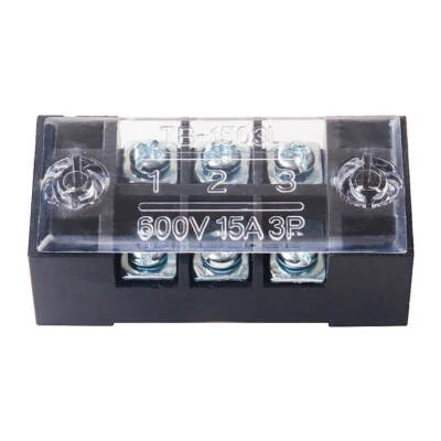 Dual Row 3-Position Screw Barrier Terminal Block Strip 8X 600V 15A with Cover - Image 1 of 4