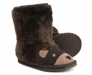 sz 4 EMU AUSTRALIA Chocolate Brown Bear BOOTS faux fur kids unisex NIB - Picture 1 of 10