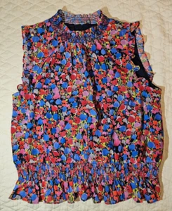 NEU J.CREW ärmelloses gesmoktes Top mit Stehkragen Aquarell Blumendruck Gr. 12 neu mit Etikett - Bild 1 von 6