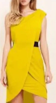 Vestido KAREN MILLEN Fluido Con Cinturón En Amarillo Talla US 10 UK 14 Orig. $200 nuevo con etiquetas Foto 1 de 4