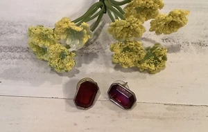 Red Ruby Costume Jewelry Rectangular Stud Earrings - Picture 1 of 2