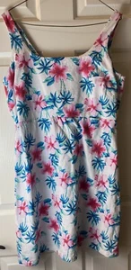 Tommy Bahama Kleid Damen Large weiß türkis rosa Blumen Hawaii ärmellos - Bild 1 von 3