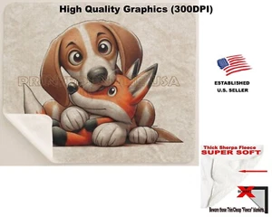 Manta polar DigiPups American Foxhound perro zorro relleno dibujos animados sherpa - Imagen 1 de 6