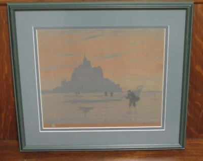 T F Simon emoldurado gravura colorida à mão pescador em Praga (?) - Imagem 1 de 4