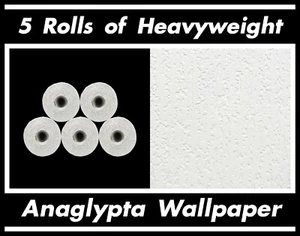 Five Rolls of Heavyweight, Anaglypta, Paintable, Textured Blown Vinyl Wallpaper - Picture 1 of 7