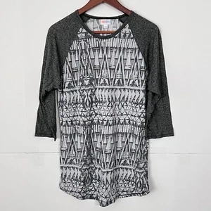 Lularoe Womens T-Shirt Tunic Size L Grey Tribal Aztec 3/4 Sleeve Scoop Neck - Picture 1 of 7