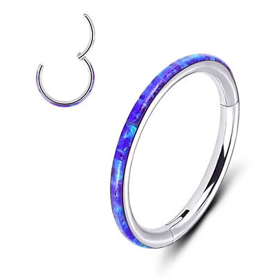 1pc Opal Septum Clicker Surgical-Steel Nose Hoop Ring Hinged Segment Ring 16G - Image 1 of 4