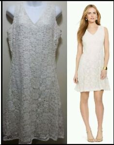 $189 Lauren Ralph Lauren Ivory Crochet Lace Overlay Sleeveless Dress ~ 12 M3020