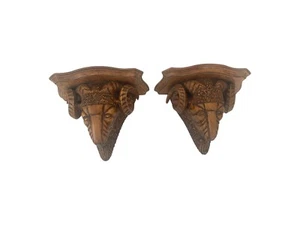 Soportes de cabeza de carneros tallados en madera un par de colección - Imagen 1 de 6