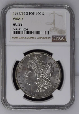 1899/99-S NGC AU58 Top 100 VAM-7 Doubled Date Morgan Silver Dollar-Popular VAM!! - Image 1 of 3