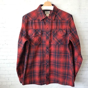 LL Bean Herren Katahdin Flanell Druckknopfleiste Hemd Größe M rot marine kariert 298102 - Bild 1 von 8