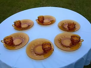 COLONY AMBER SNACK/LUNCH/PLATE WITH CUP , ( THUMB PRINT PAT.) SETTING FOR 10. - Picture 1 of 5