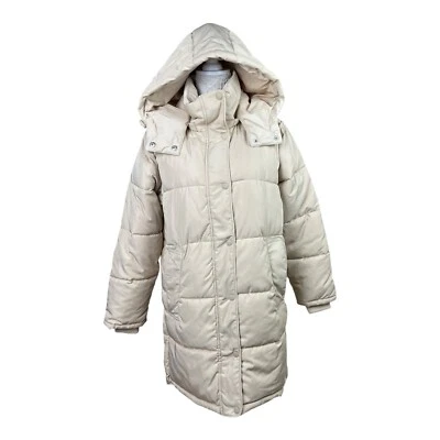 Pull & Bear Cream Long Puffer Jacket Removable Hood Women’s UK Size XS - Image 1 of 4