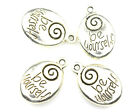 2 ANTIQUE SILVER PLATED BE YOURSELF MESSAGE CHARMS