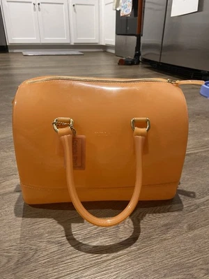 Furla 'Candy' Transparent PVC Rubber Top Handle Satchel Handbag Light Orange - Image 1 of 4