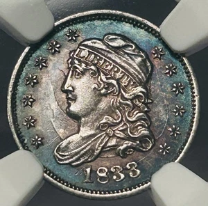 1833 Capped Bust Half Dime Toned NGC AU 55 Looks Nicer - Picture 1 of 4