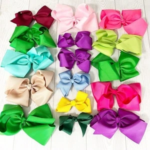 Big Bow Solid Color Bundle Of Hair Bows Clips Lot Of 16 Solid Cheer Preppy - Picture 1 of 3