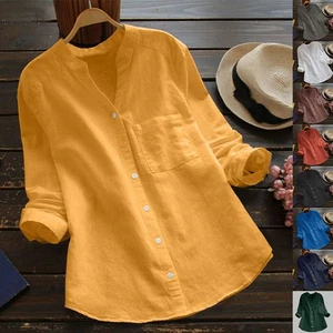 Plus Size 6-20 Women Button Up Baggy Tunic Tops Shirt Long Sleeve Casual Blouse - Picture 1 of 14