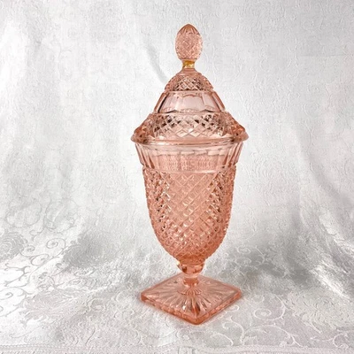 VTG Anchor Hocking Miss America Pink Tall Pedestal Lidded Dish *REPAIRED FINIAL* - Image 1 of 4