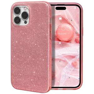 iPhone 15 Pro Glitter Case - Sparkly Pink Protective Cover, 3-Layer Shockproof - Picture 1 of 5