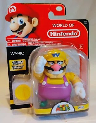 Boneco de ação World of Nintendo Wario com moeda 4" (Ser.1-1) Jakks Pacific 2016 novo na caixa - Imagem 1 de 4