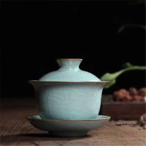 Real Longquan Celadon Gaiwan Porcelain Tea Bowl Lid Cup Saucer Covered Bowls New - Picture 1 of 41