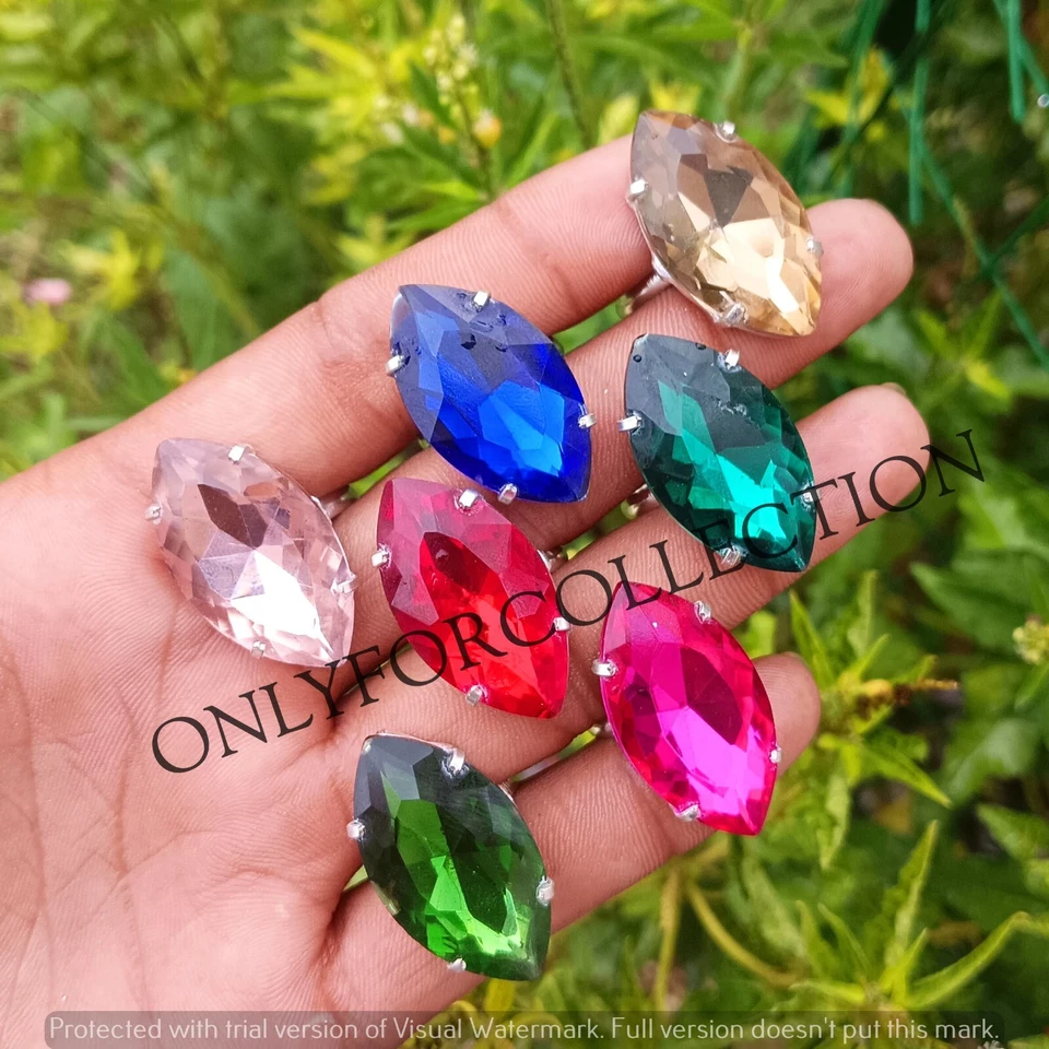 Lote de anillos de punta al por mayor enchapados en plata de ley 925 de vidrio topacio multifacetado Foto 1 de 3