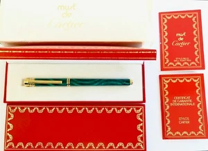 Cartier must Marble Green Malachite Lacquer Fountain Pen F **NOS** - Picture 1 of 13