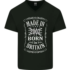 T-shirt uomo scollo a V cotone Born In Britain 18° compleanno made 2007 - Foto 1 di 3