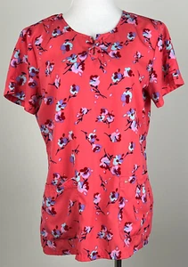 KOI SAPPHIRE 'Short Sleeve Camilla Floral Scrub Top' (Poly) - M, Coral - Picture 1 of 6