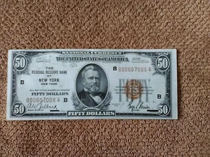 1929 $50 FIFTY DOLLAR VERY LOW NUMBER FANCY LADDER NOTE, XF++/AU,NEW YORK-ISSUED - Picture 1 of 6
