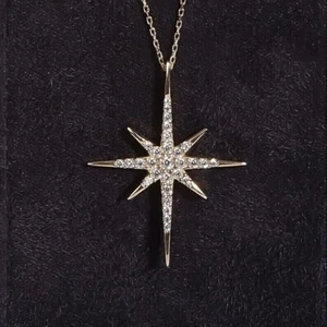 1.0Ct Round Cut Lab-Created Diamond Star Pendant 14K Yellow Gold Plated 18"Chain - Picture 1 of 5